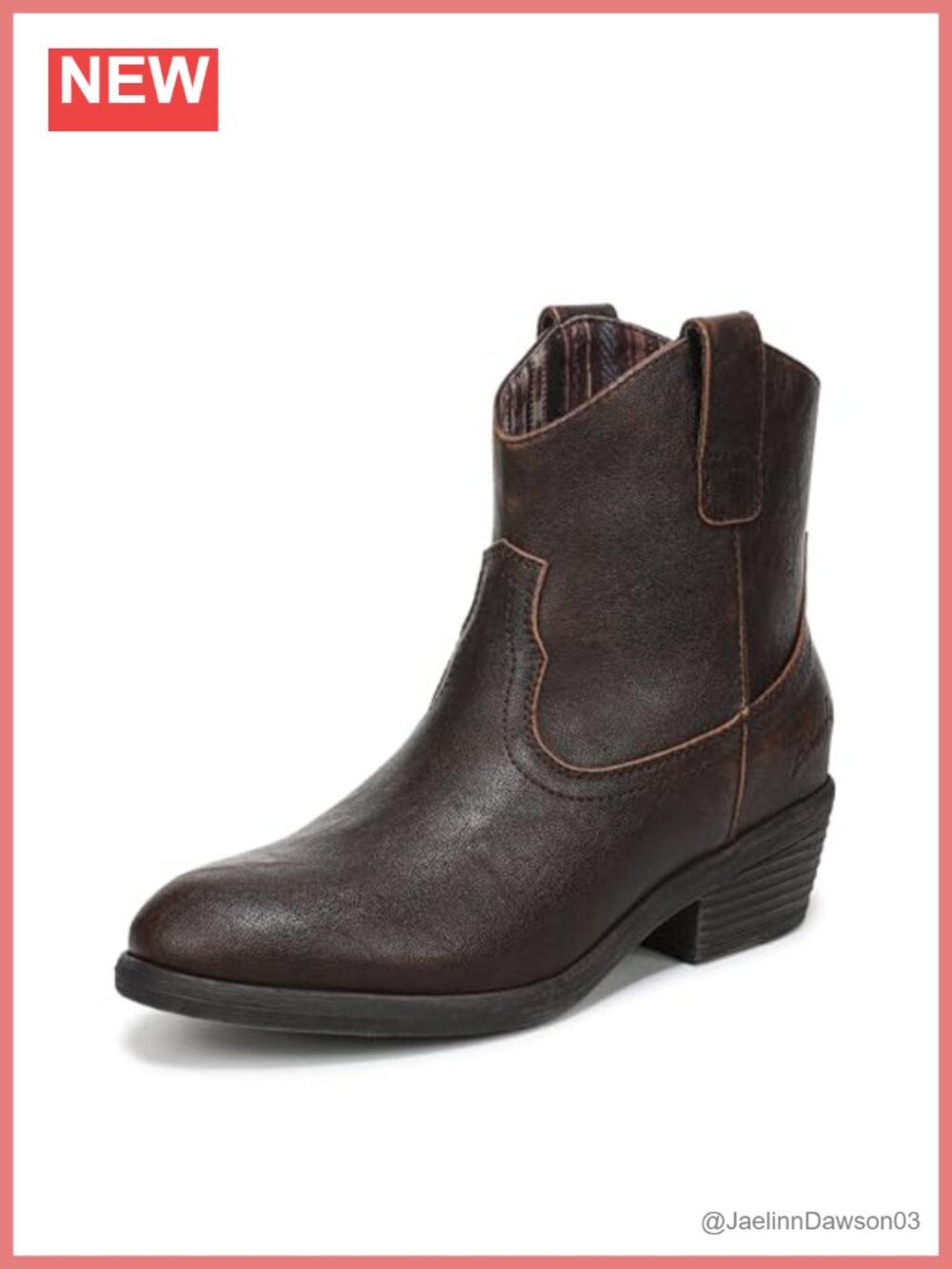 Women's Western Ankle Booties with Decorative Stitching - Block Heel, Slip-On